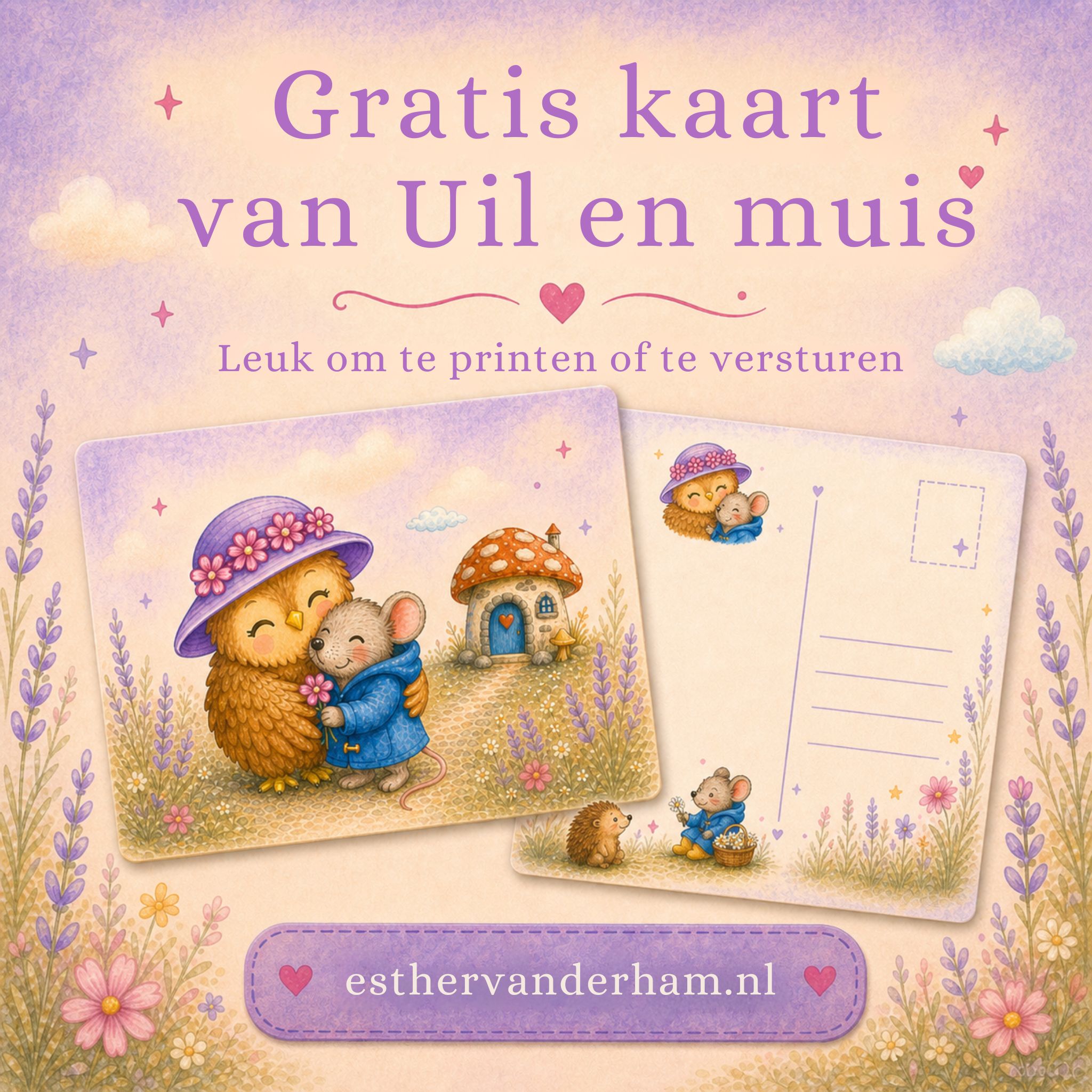 Gratis kaart van Uil en Muis om te printen of te versturen